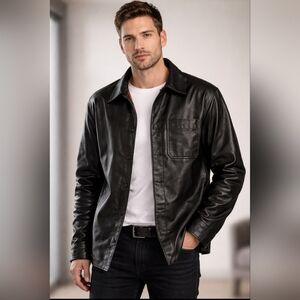 Calvin Klein Jeans Black Faux Leather Shirt Jacket Sz Large